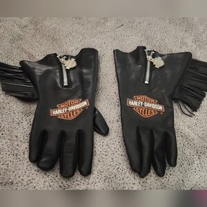 Harley-Davidson Black Womens Pvc Gloves With Fringe Size S
